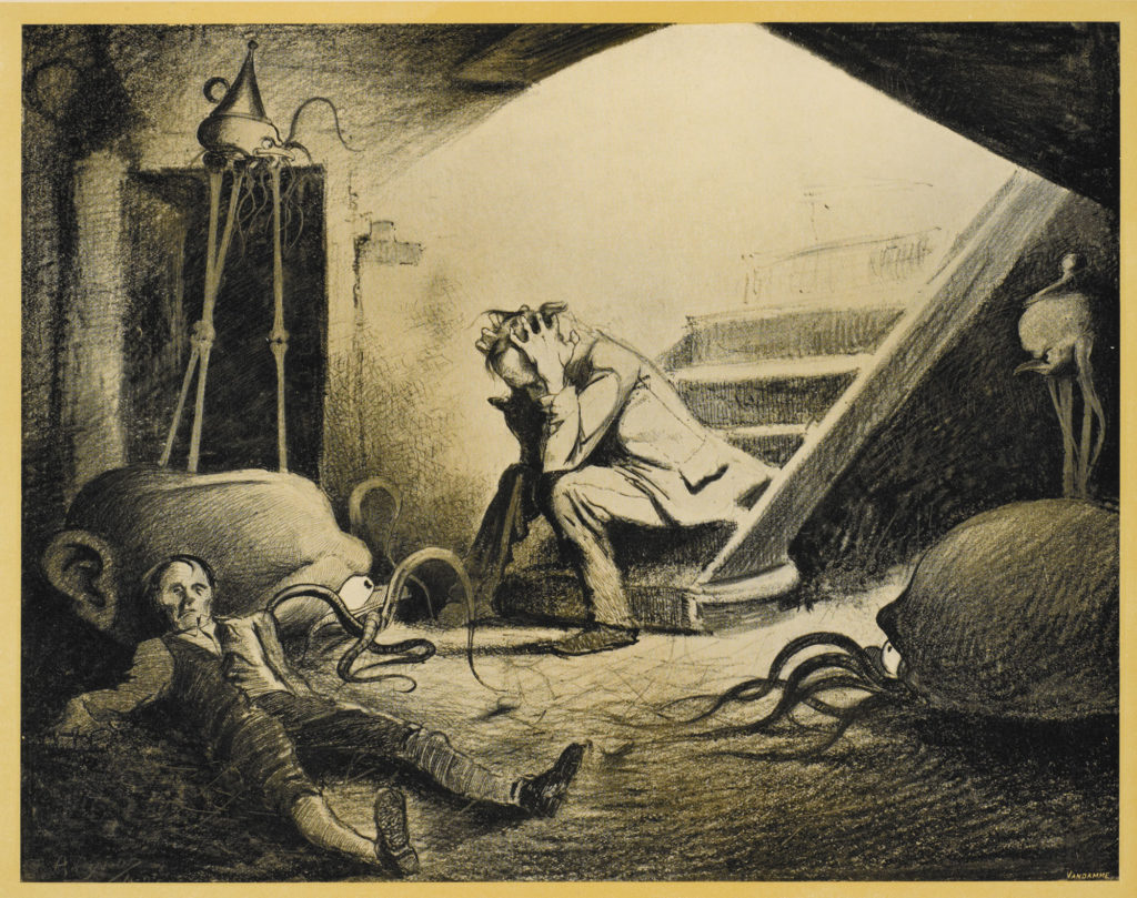 Illustration by Henrique Alvim Corrêa, from the 1906 Belgium (French language) edition of H.G. Wells' "The War of the Worlds", 1906. A scan from the book.